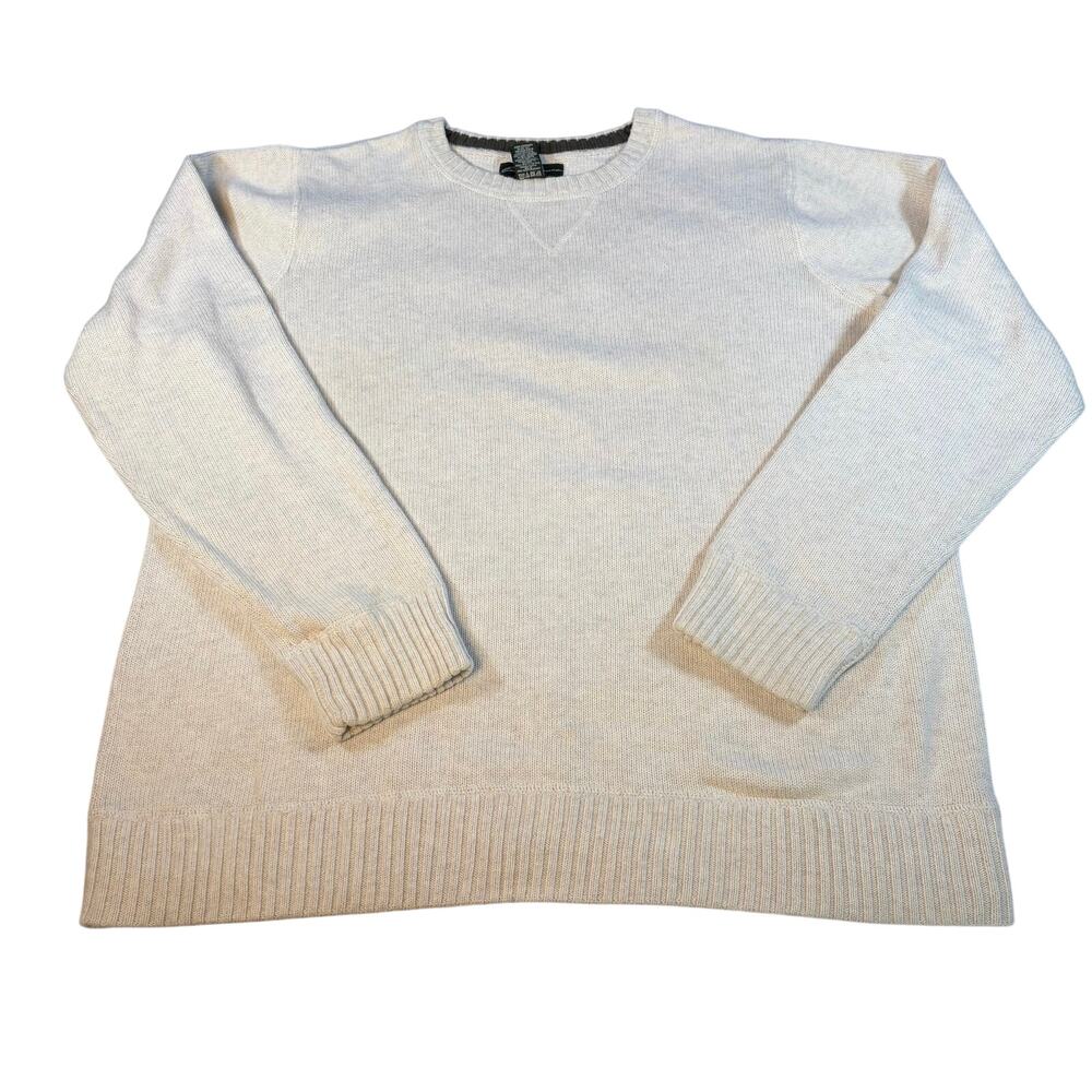 Eddie Bauer Mens cream combed cotton sweater. crew neck. Size L. preppy, classic